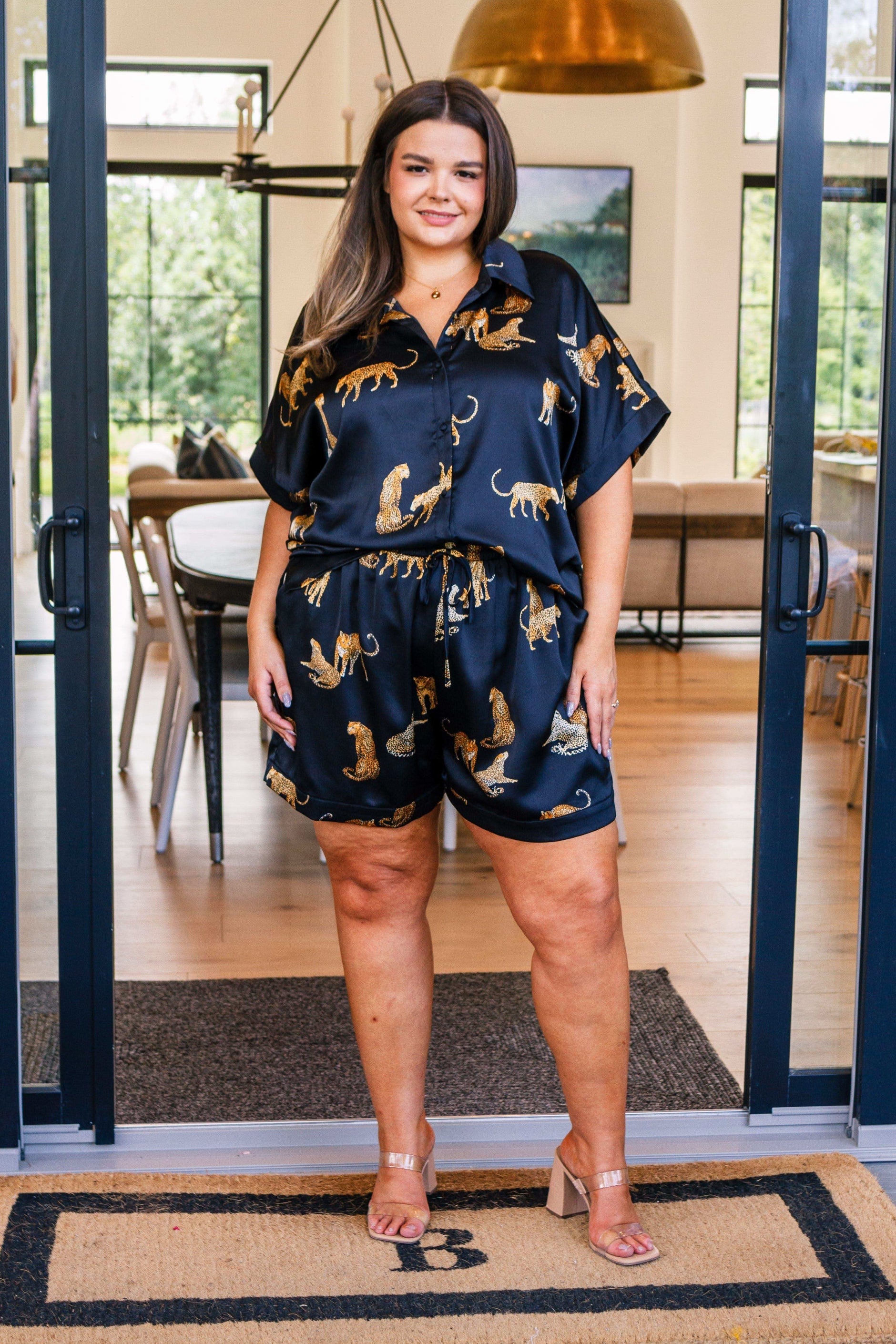 Jodifl Party Animal Leopard Print Satin Set in Black - SwagglyLife Home & Fashion